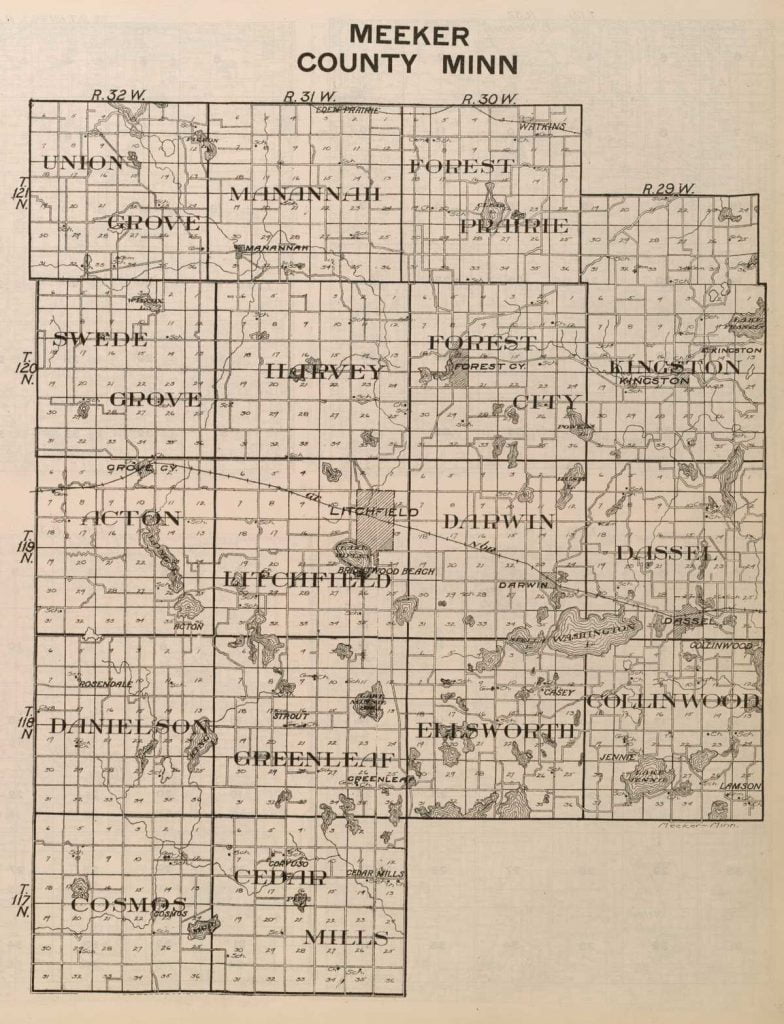 1916 Map of Meeker County MN